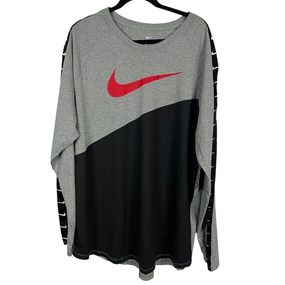 NWT - Nike Men's Long Sleeve Swoosh Taping Colorblock Tee - Grey/Black -Sz. XXL